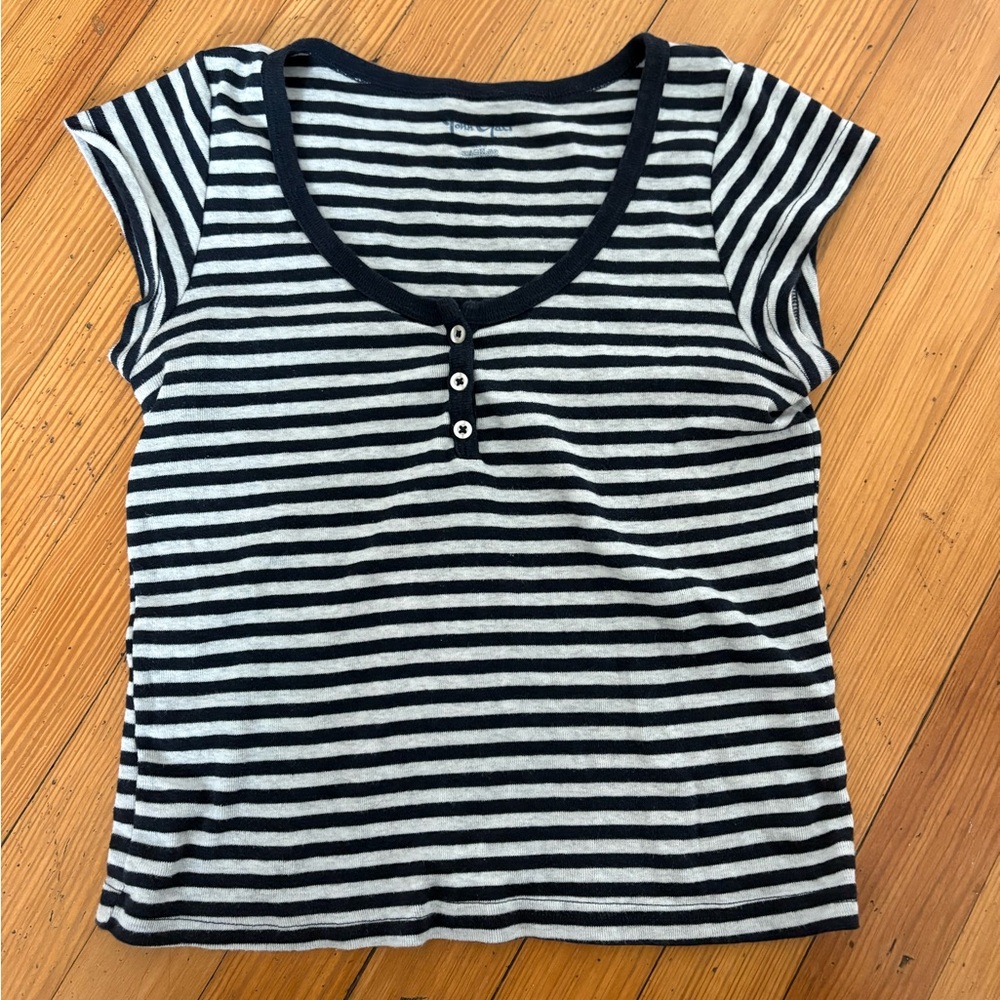Brandy Melville Striped Navy and White Buttoned Top